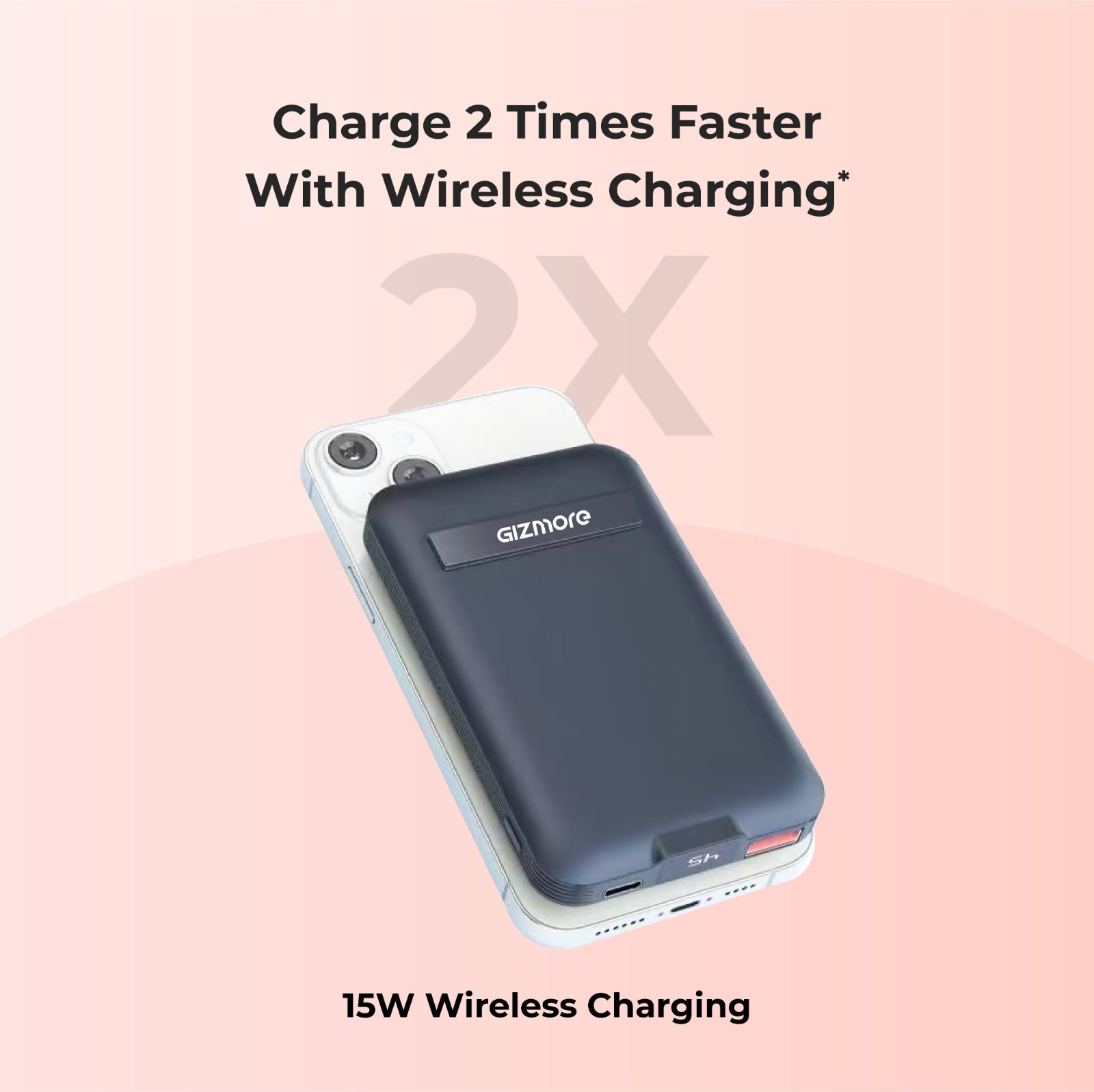 GIZ PD10K 10000mAh iMag Magnetic Wireless Power Bank with Metallic stand | 15W Wireless Fast Charging | 22.5W PD Wired Charging | Digital Display | Slim & Portable | Dual Output | Strong Magnetic Grip