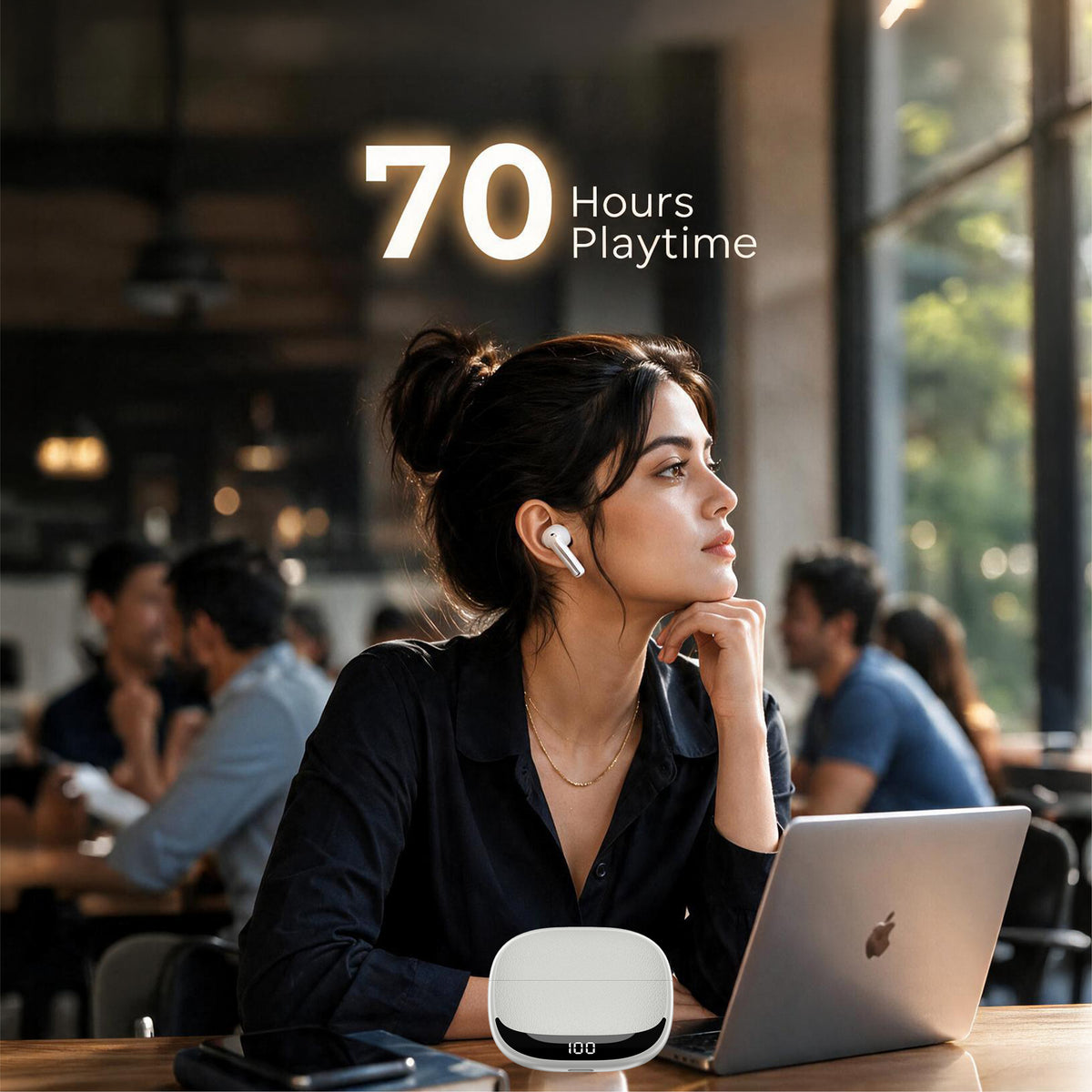 GIZMORE Gizbud 872 ANC Wireless Earbuds, Up to 45dB Noise Cancellation, 45ms Low Latency Gaming, Quad Mic with ENC, Up to 70 Hours Playtime, 13mm Driver, Digital LED Display