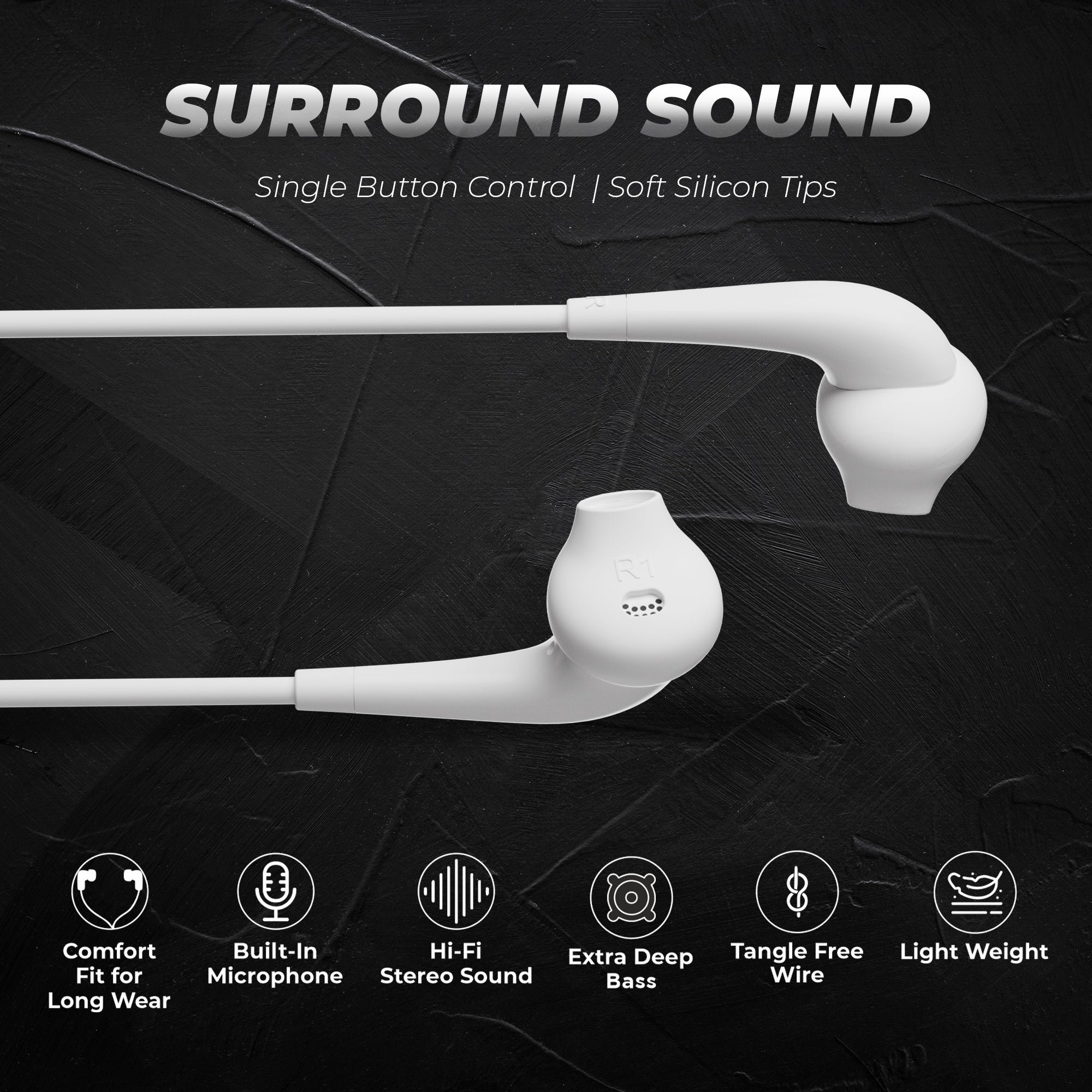 Gizmore ME345 In-Ear Wired Earphone with Hi-Fi Stereo Sound, Extra Deep Bass, Tangle Free Cable and Single Button Control