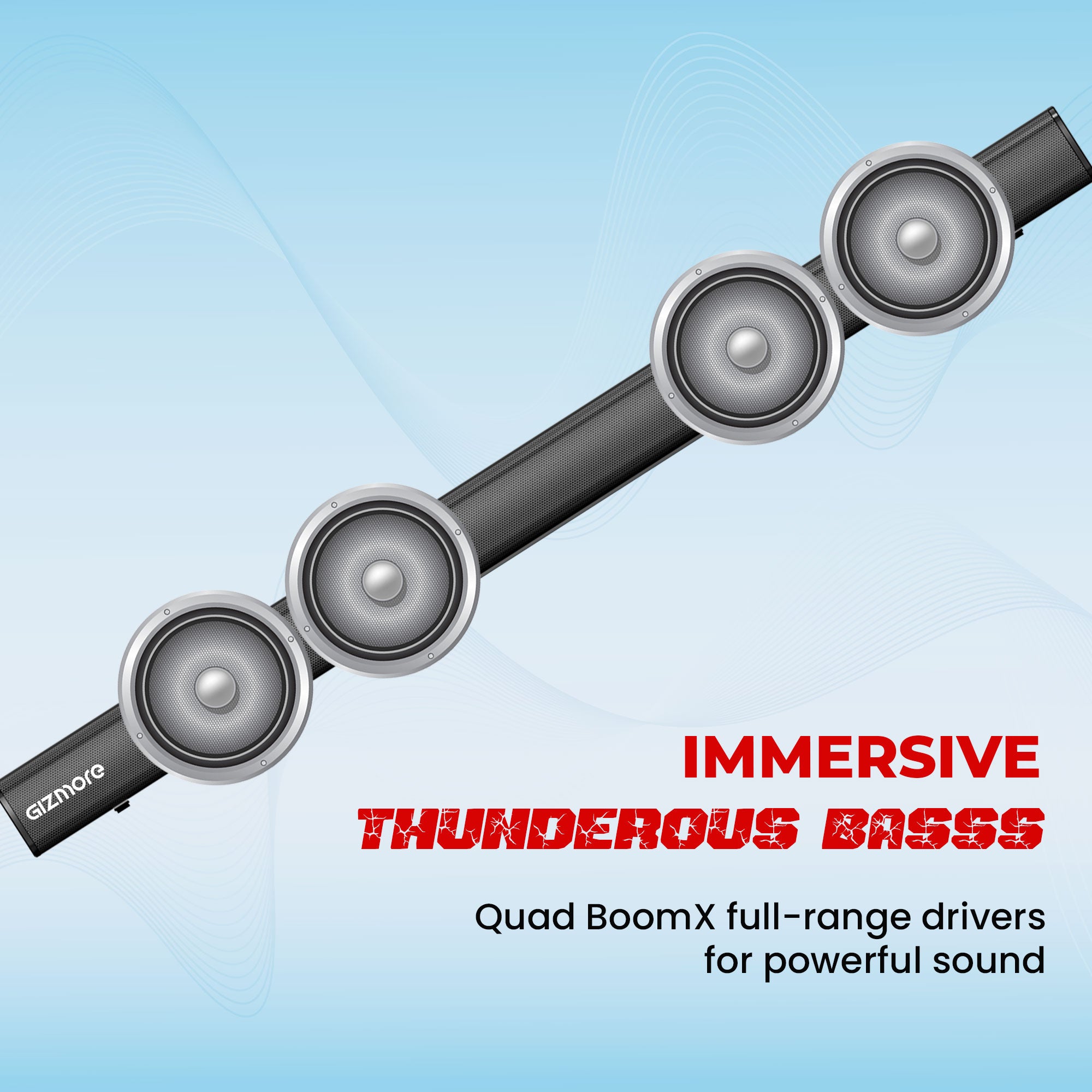 GIZMORE GIZBAR 280, 280W, 2.1 Channel Wired Soundbar with Subwoofer, HDMI(ARC), AUX, Optical, USB, Bluetooth, Slim Design, 3 EQ Modes, Surround Sound & Thunderous Bass.