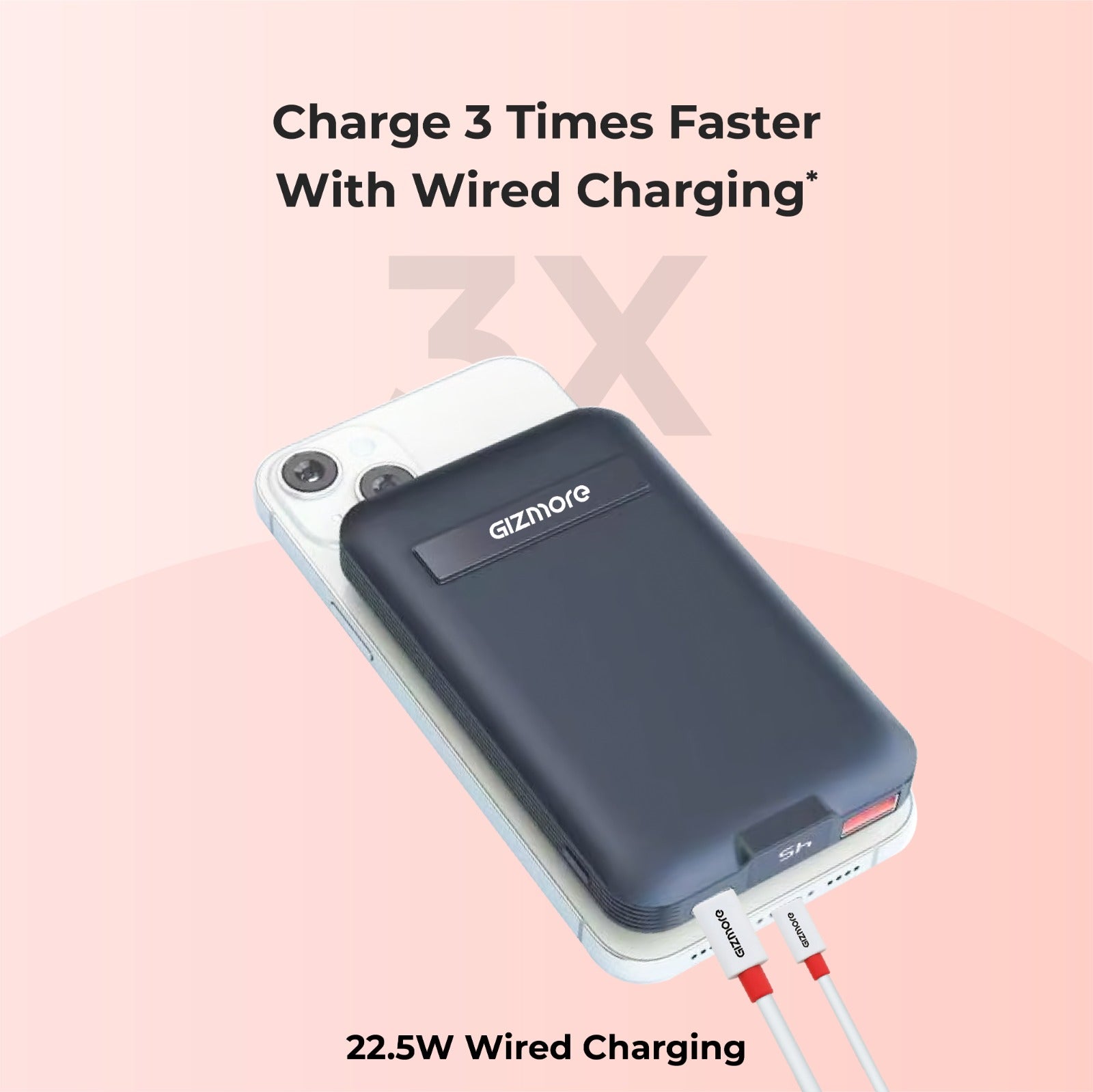 GIZ PD10K 10000mAh iMag Magnetic Wireless Power Bank with Metallic stand | 15W Wireless Fast Charging | 22.5W PD Wired Charging | Digital Display | Slim & Portable | Dual Output | Strong Magnetic Grip