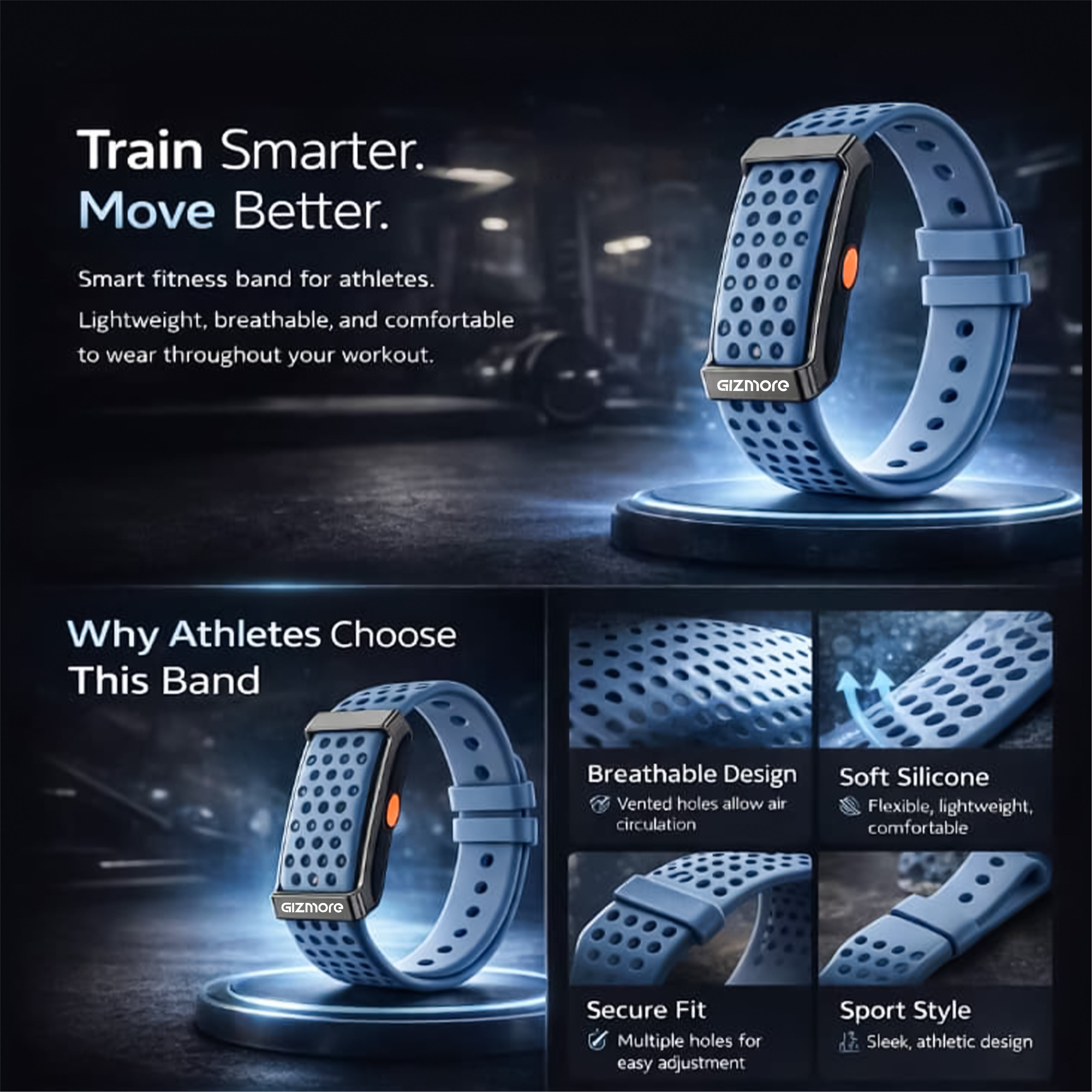 GIZFIT 998 Pulse X Fitness band  with 60 Days Battery Backup, Zinc Alloy Premium Body, Sleep Monitoring with Quality Score, Call & Message Alerts, 100+ Sports Modes, Waterproof Fitness Tracker