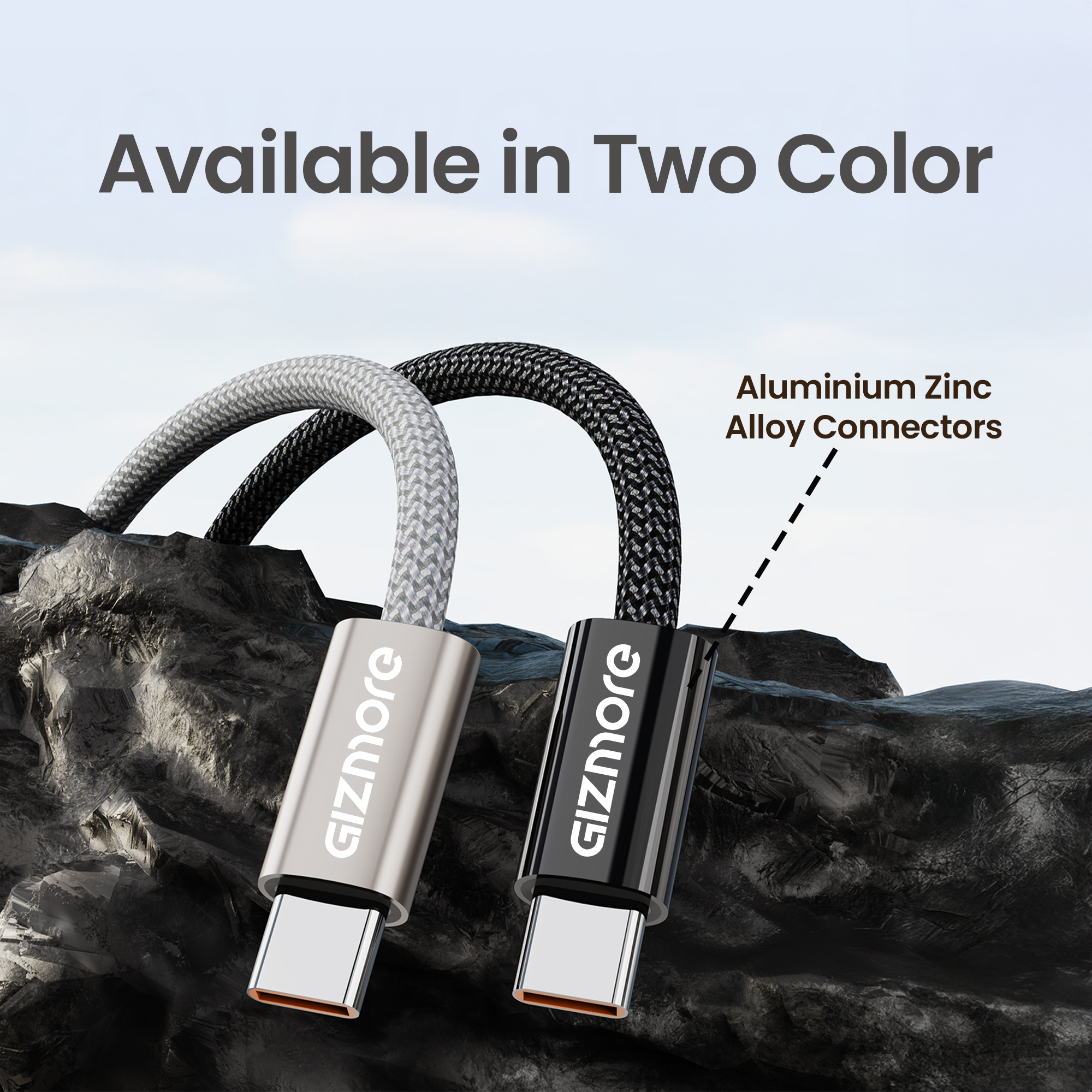 GIZMORE 240W Type-C to Type-C Magnetic Charging Cable | 1M Nylon Spiral Braided | Self-Winding Flat Design | Aluminum Zinc Alloy Connectors | Fast Charging & Data Transfer | Compatible with USB-C Devices