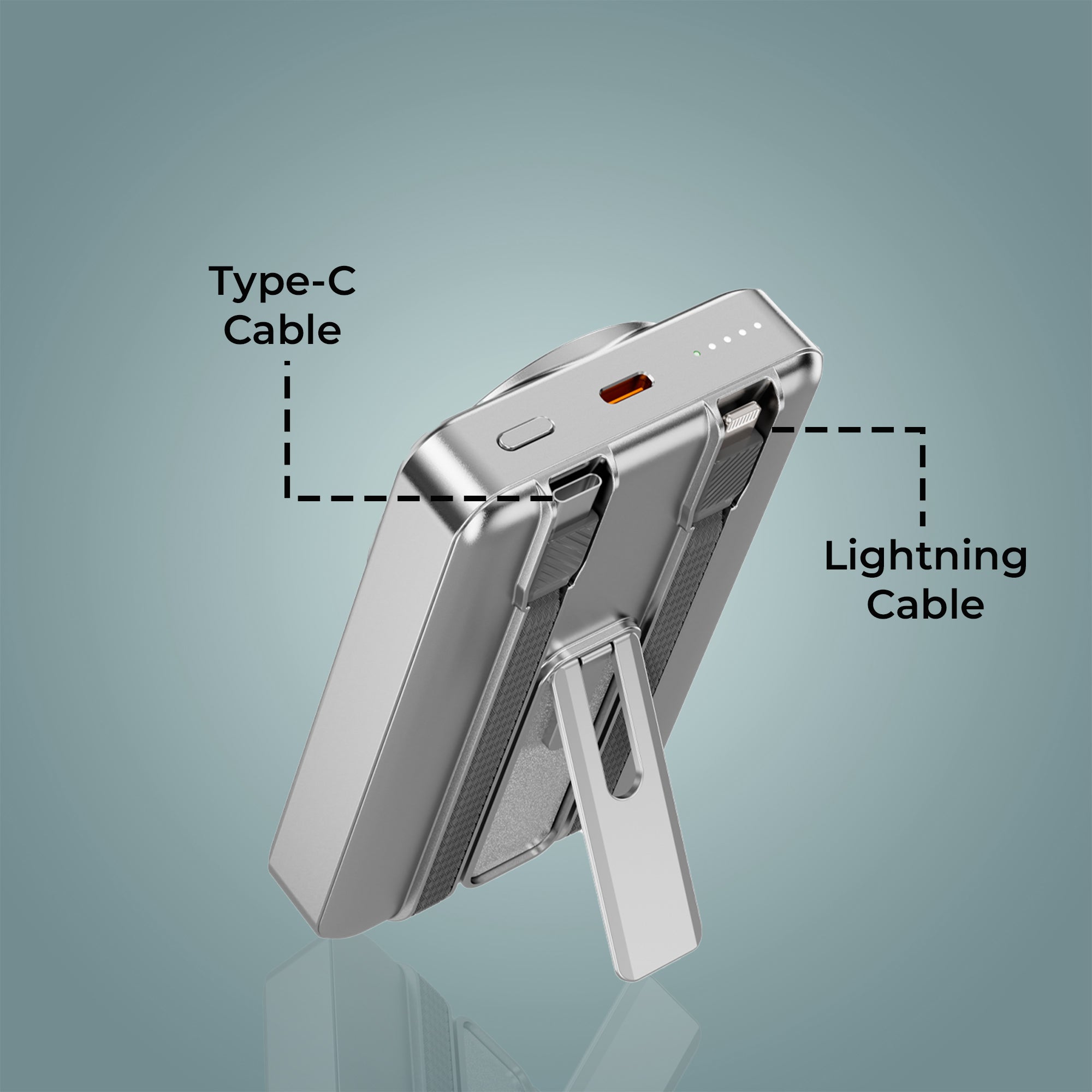 GIZMORE PD10K44 imagvolt 10000mAh Magnetic Power Bank with Built-in USB-C & Lightning Cables, Foldable Mobile Stand, Metallic Finish, Fast Charging Portable Power bank