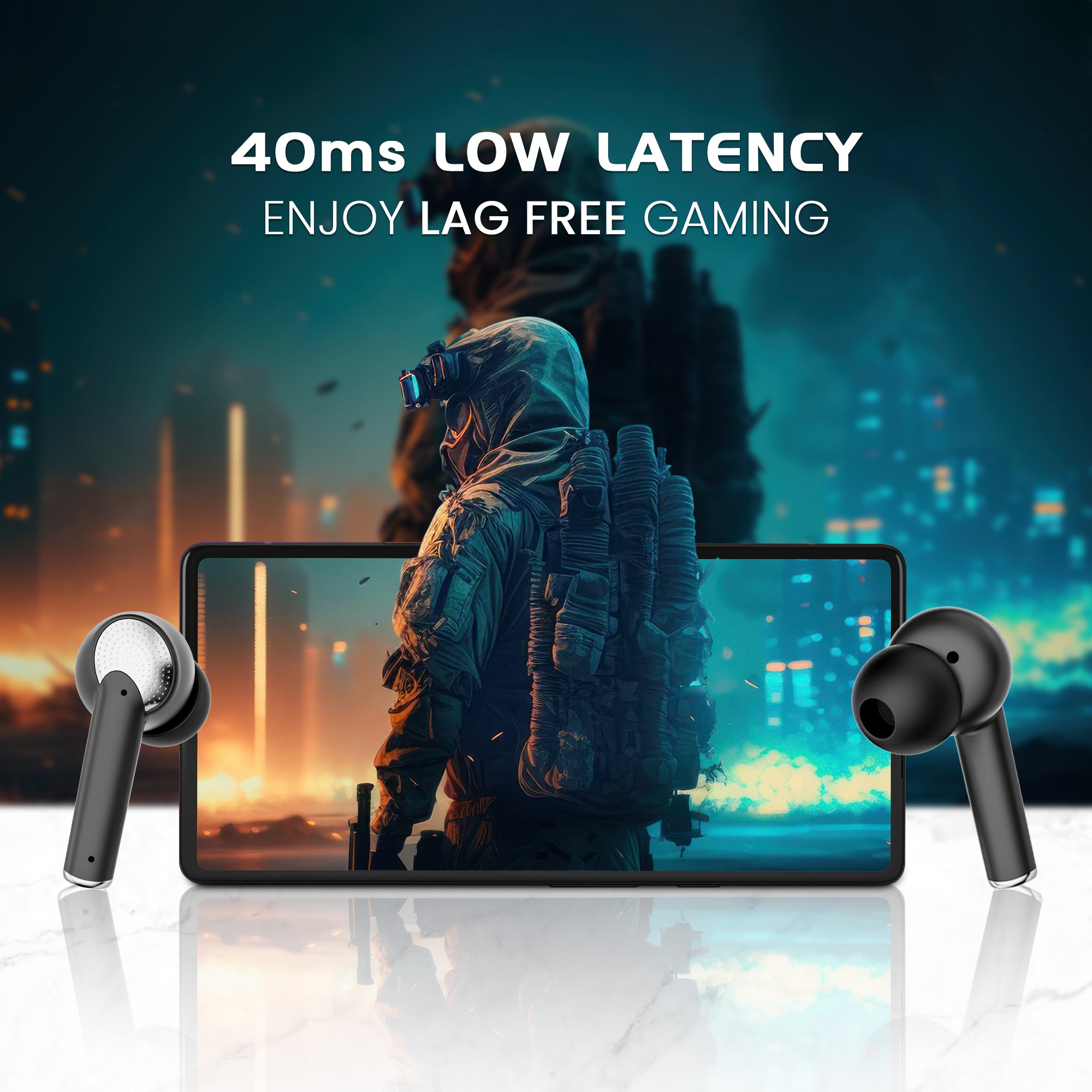 GIZMORE ELITE 852 ANC with 36dB Type-C Fast Charging TWS| Up to 50H Playtime| ENC with DNS | 40ms Low Latency for Gaming | Insta Wake N’ Pair |BT v5.3| 13MM Driver| Voice Assistant Earbuds