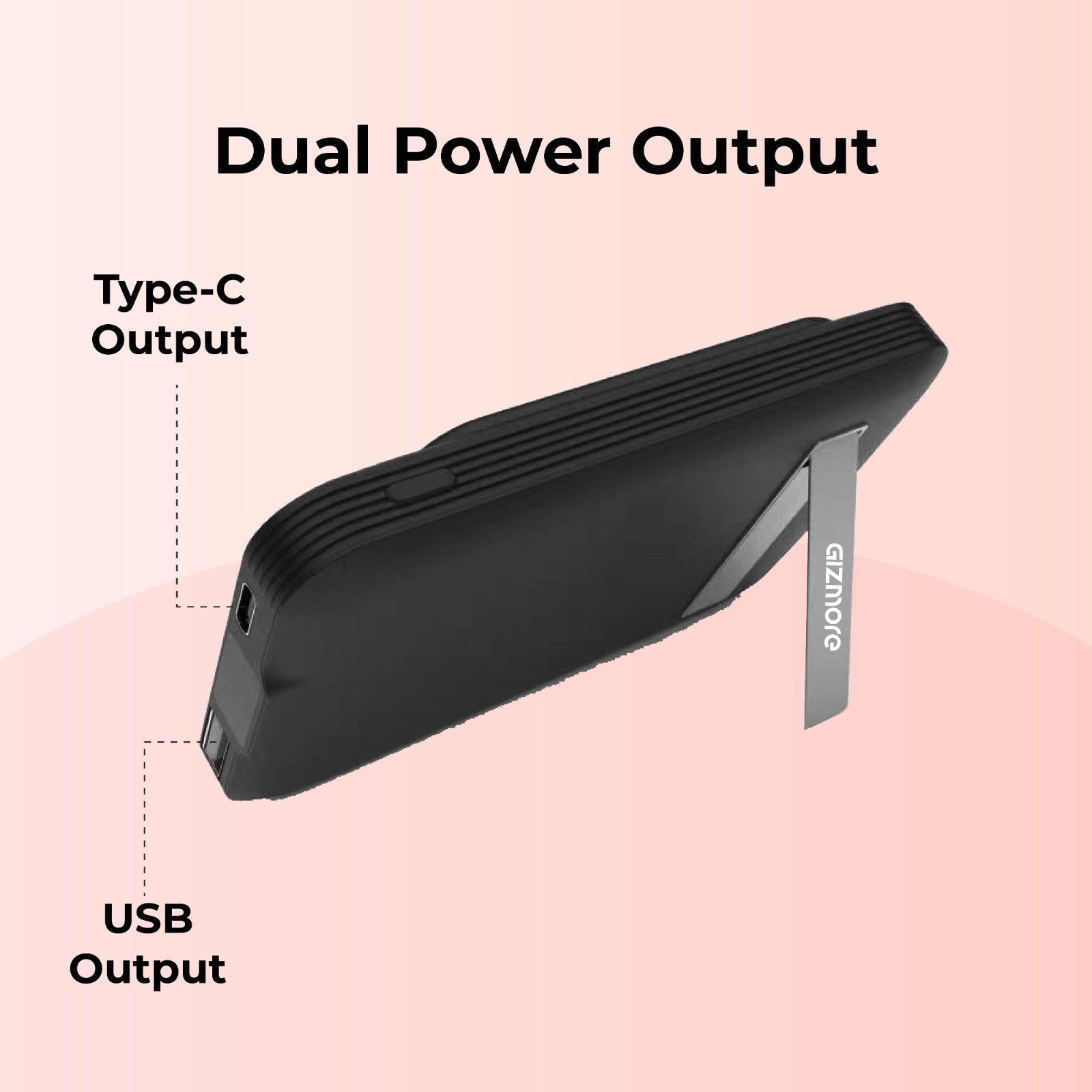 GIZ PD10K 10000mAh iMag Magnetic Wireless Power Bank with Metallic stand | 15W Wireless Fast Charging | 22.5W PD Wired Charging | Digital Display | Slim & Portable | Dual Output | Strong Magnetic Grip