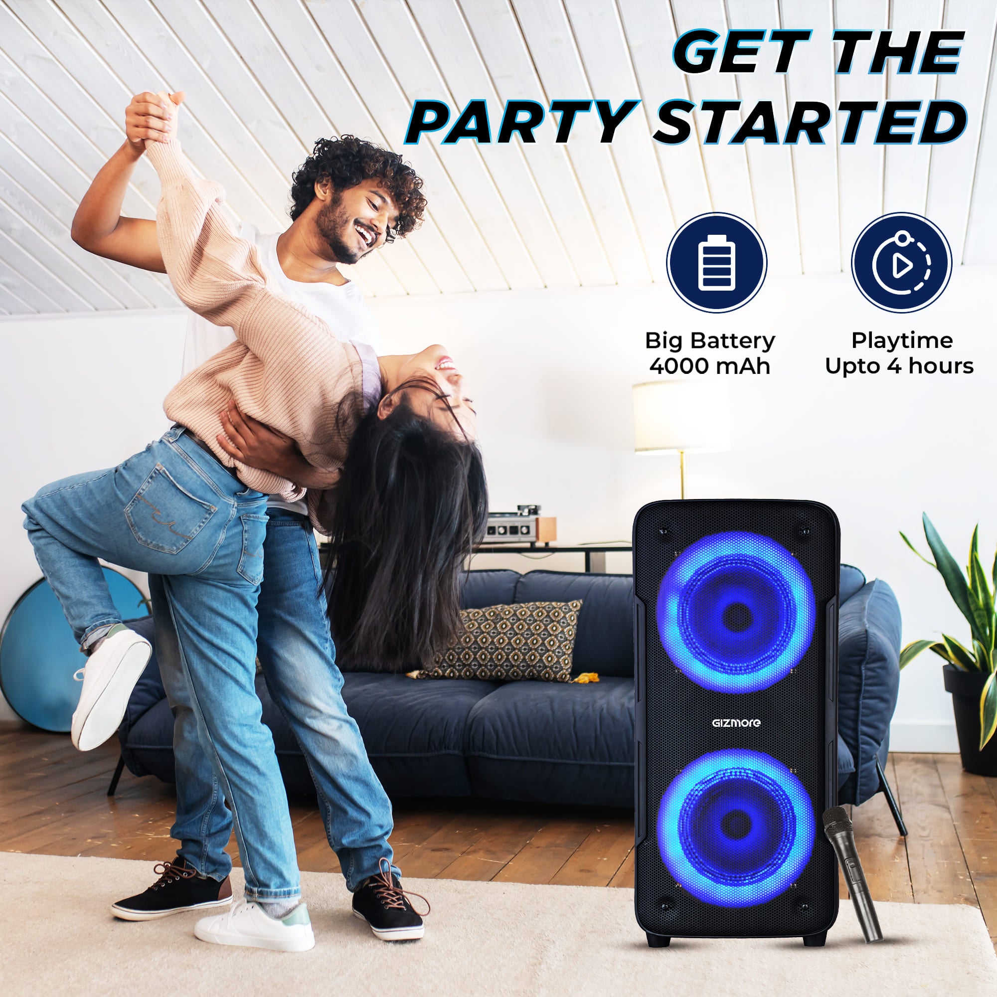 Gizmore 40Watt Wheelz T4000 Portable Party Speaker with Wireless Mic and TWS function