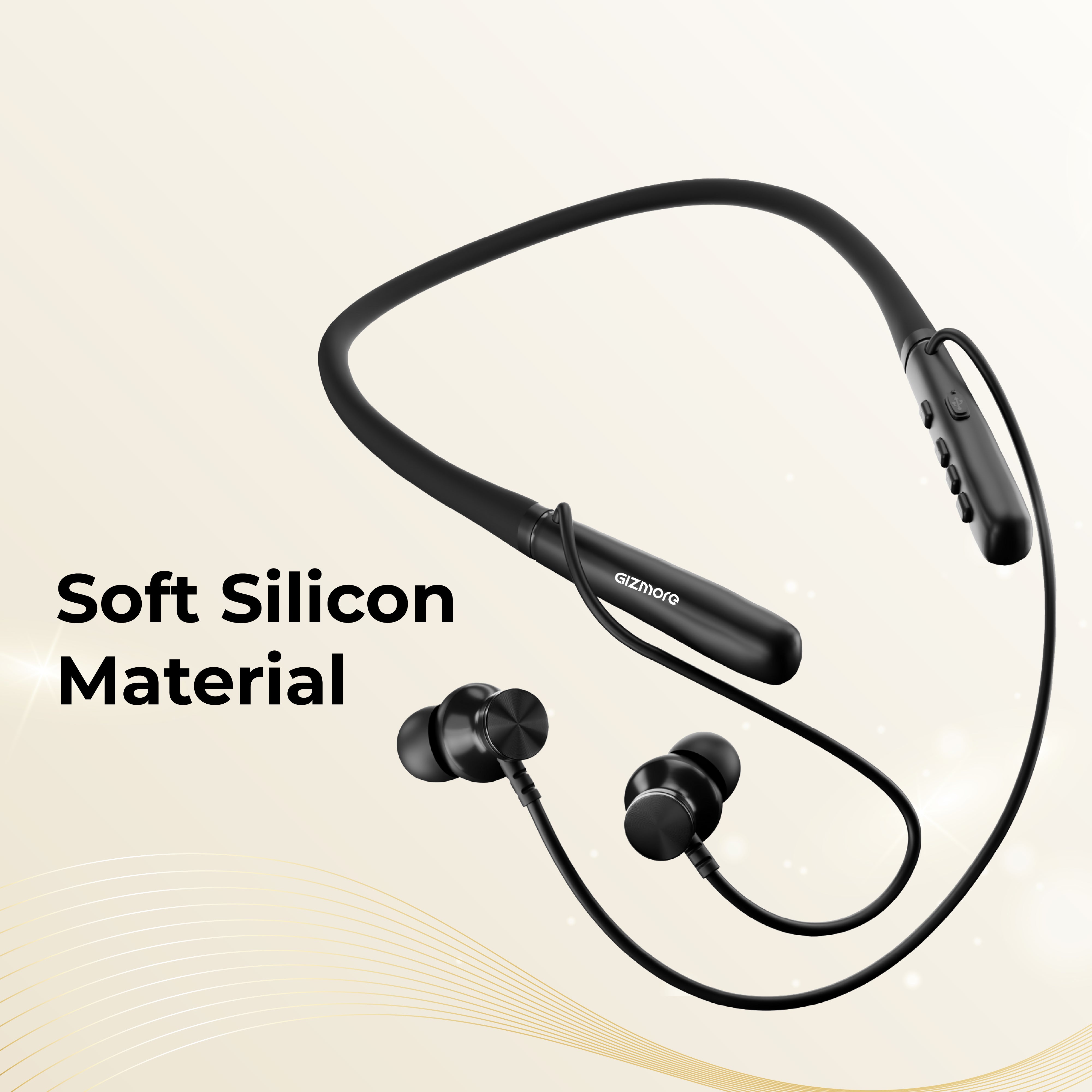 GIZMORE MN231 Silk Wireless Neckband | Magnetic Snap On/Off | USB Type-C Charging | Soft Silicone Neckband | Dedicated Function Keys | Water-Resistant Design | Bluetooth Earphones