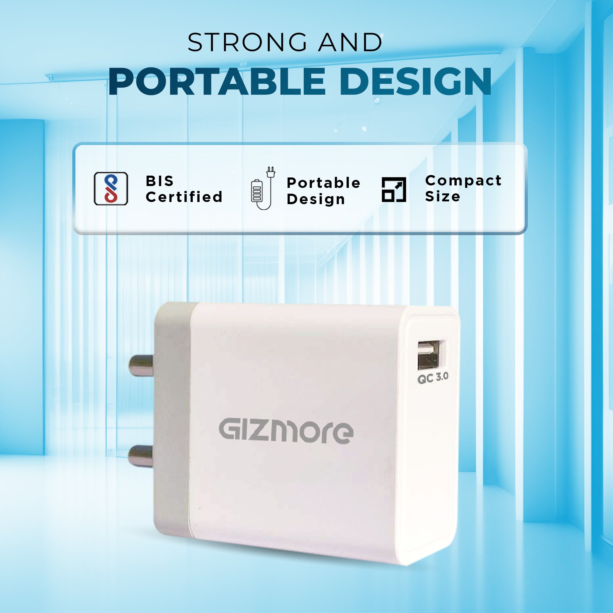 Gizmore 18 W Quick Charge 3 A Mobile PA612 Super Fast With USB Port (BIS Certified, Universal Compatible) Charger (White)