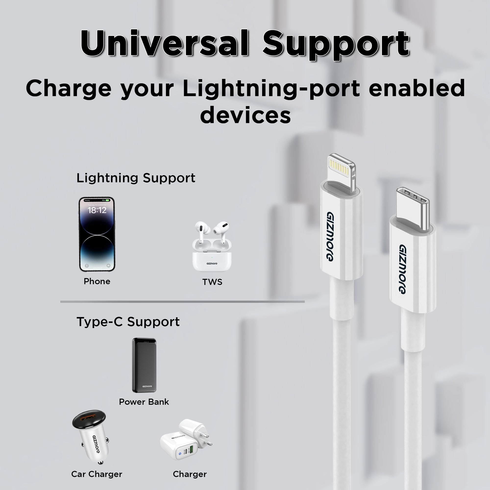 GIZMORE WCL156 Type-C to Lightning 3A Fast Charging Cable