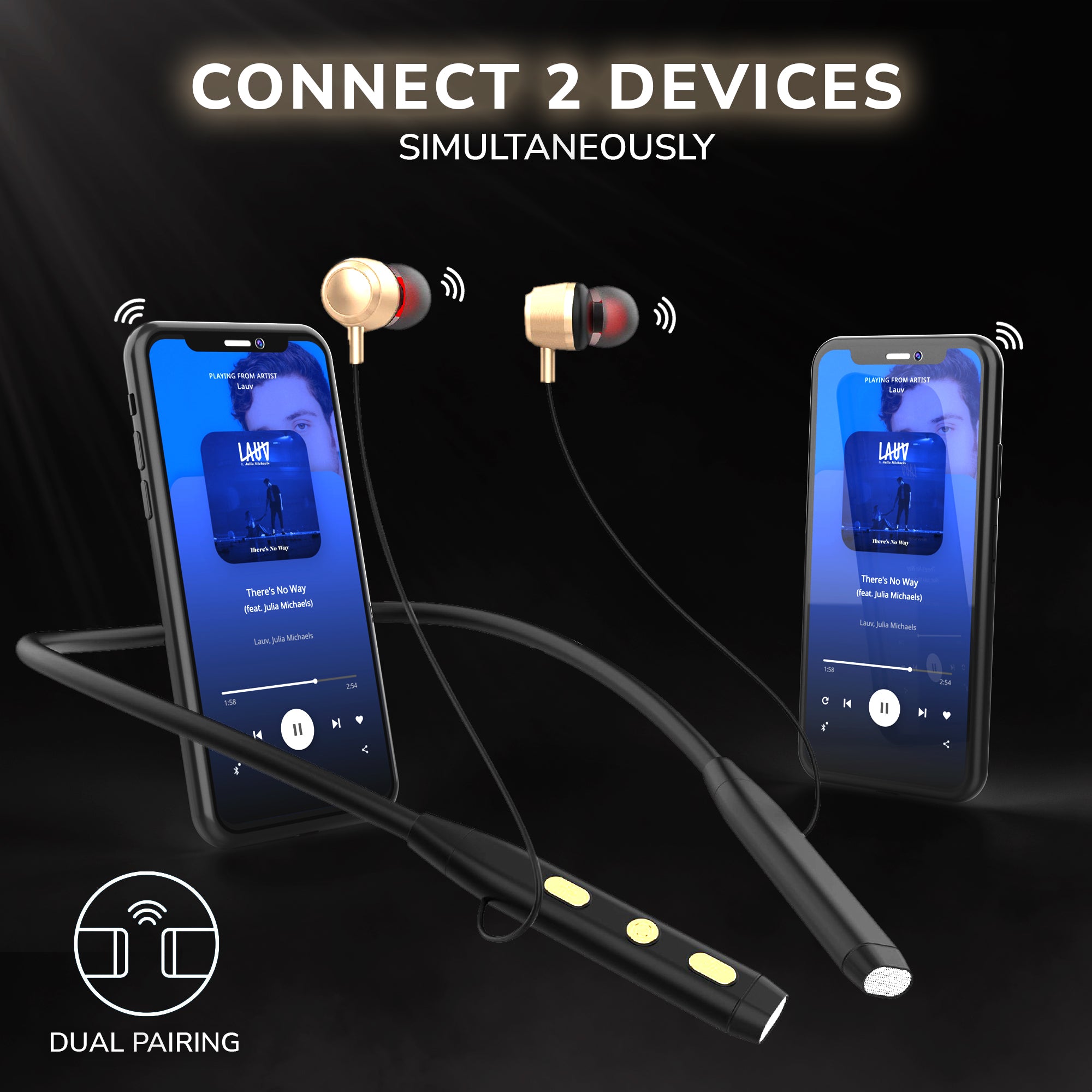GIZMORE MN226 Jazz Bluetooth Wireless 5.0 in Ear Neckband Earphone with mic, Up to 25 HRS Playtime, Dual Pairing, Hi-Fi Stereo Sound, Multiple Controls and Lightweight