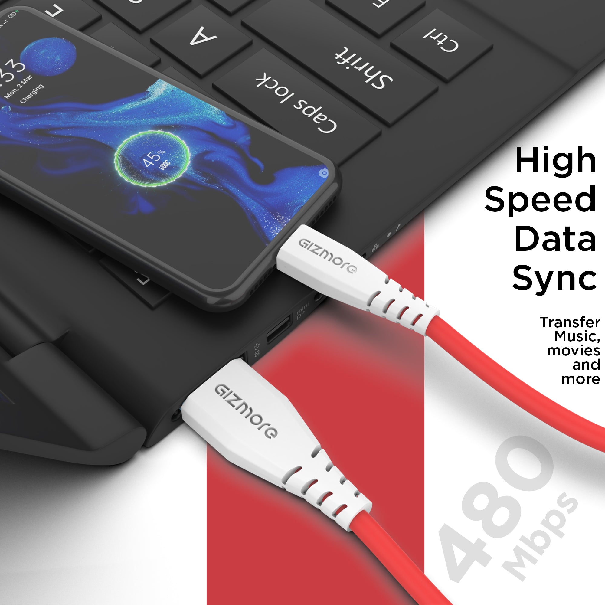 Gizmore WDC151 USB to Type C Fast Carging Cable