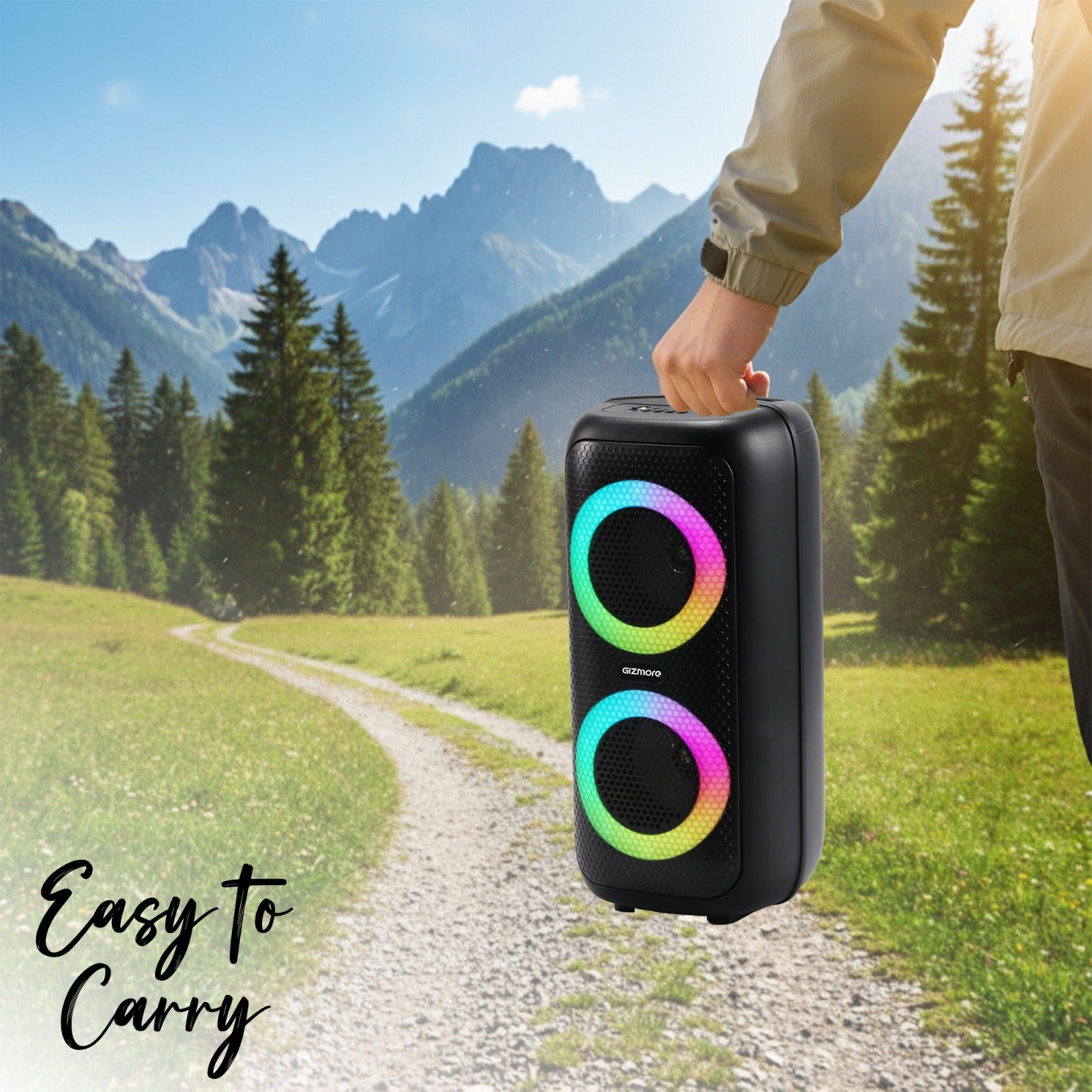 GIZMORE T40 Thunder Play 30W Party Speaker with Wired Mic | Portable Bluetooth Speaker | RGB Spectrum Lights | Dual 4-Inch Woofers | Powerful Bass | 3 Hours Playtime | Karaoke Speaker for Parties, Home & Outdoor