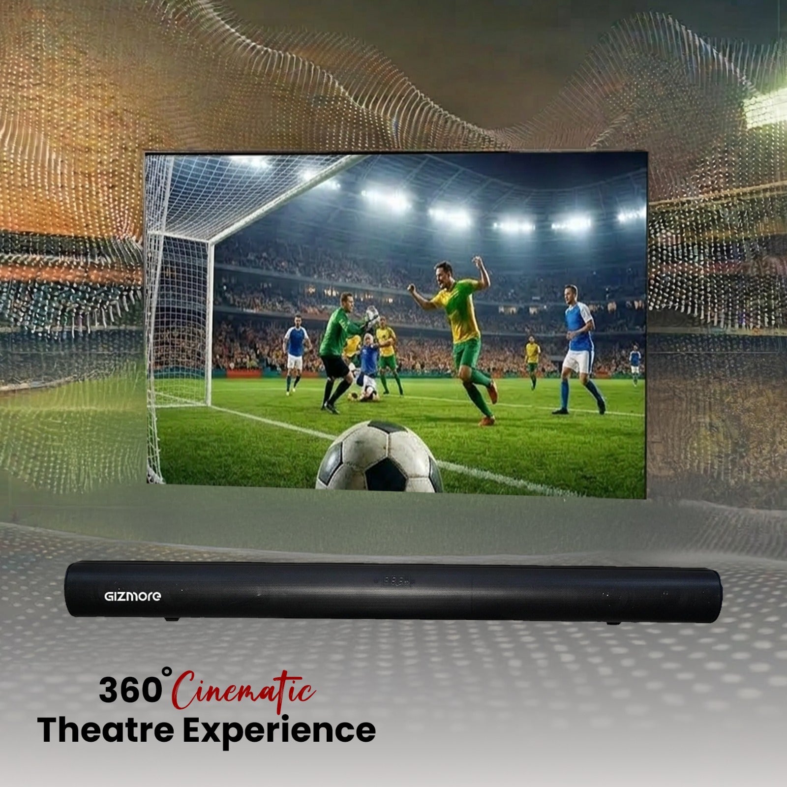 GIZBAR 360 300W Soundbar with 6.5" Subwoofer | 360° Theatre Sound | Multiple EQ Modes | HDMI, Optical, AUX Connectivity | Wall Mountable Design