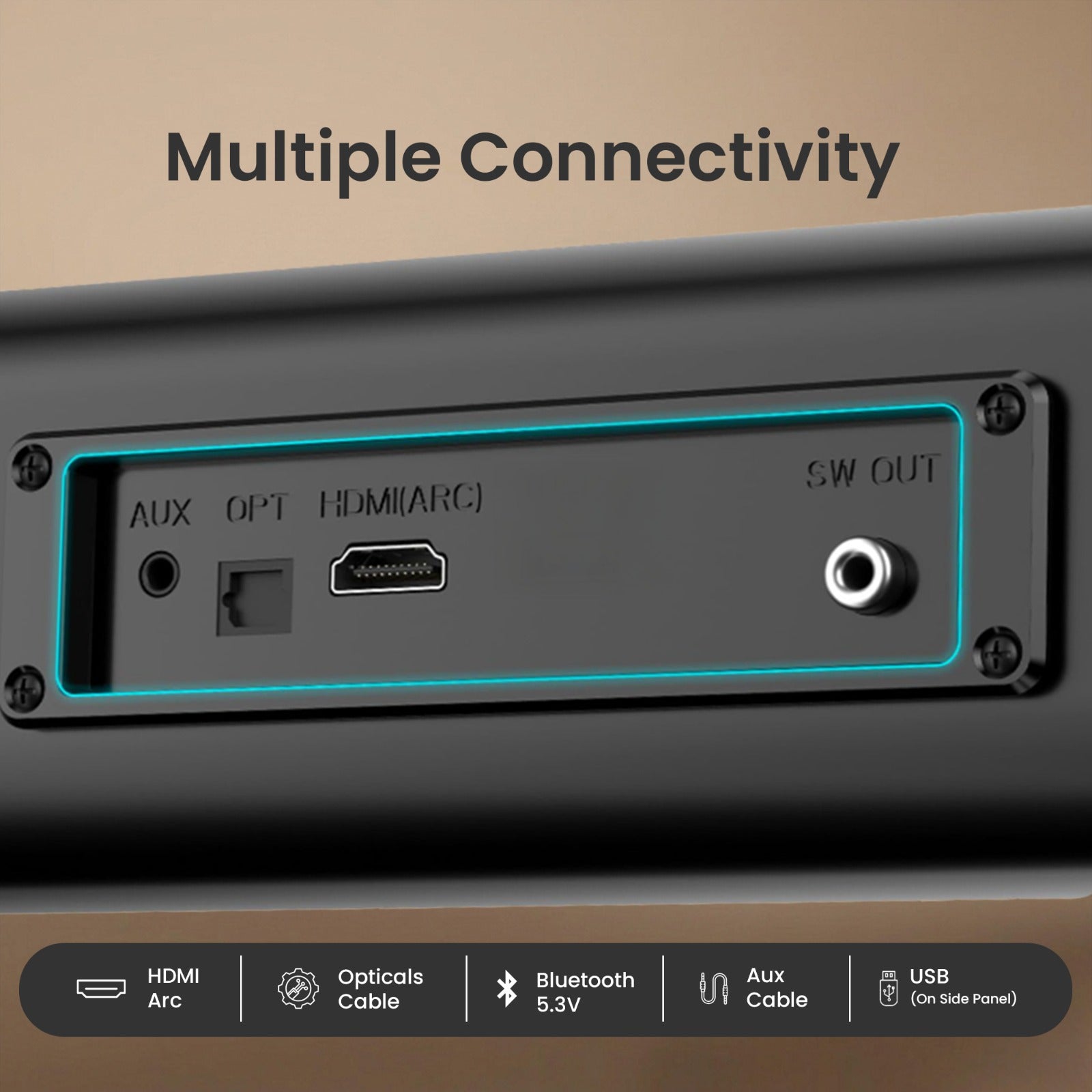 GIZBAR 360 300W Soundbar with 6.5" Subwoofer | 360° Theatre Sound | Multiple EQ Modes | HDMI, Optical, AUX Connectivity | Wall Mountable Design