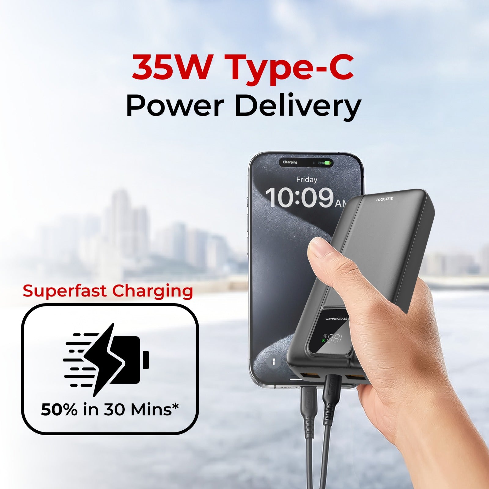 GIZ PD20K25 35W PD Power Bank 20000mAh with Type-C Input & Output, Dual USB Fast Charging, Supports Laptop Charging, Compact Portable design