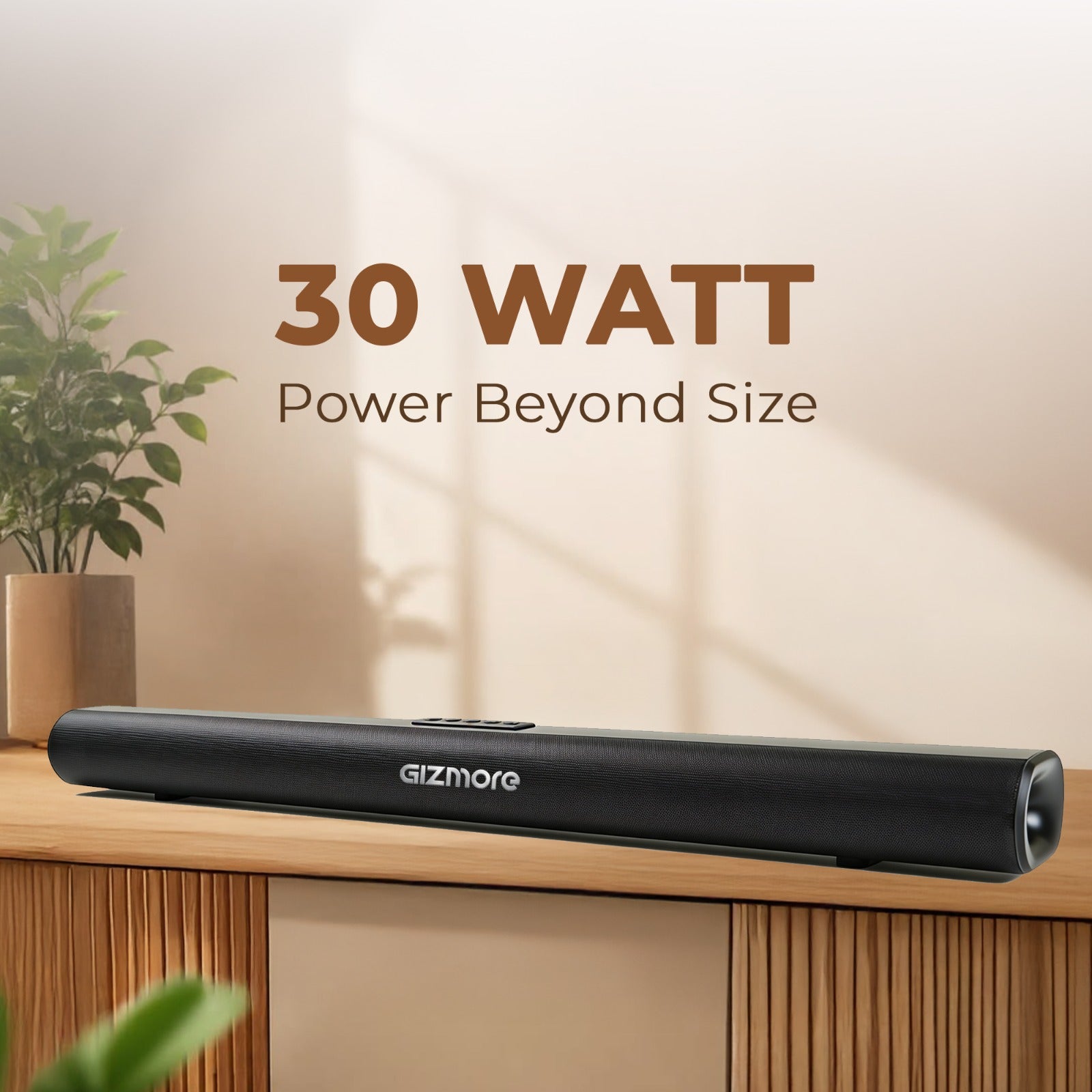 GIZBAR 30, 30W Powerful Soundbar with Dual Drivers, 3 Hours Playback, Built-in Rechargeable Battery, AUX/USB/TF/COAX & Bluetooth Connectivity, Wall Mountable Design for TV, Music & Movies