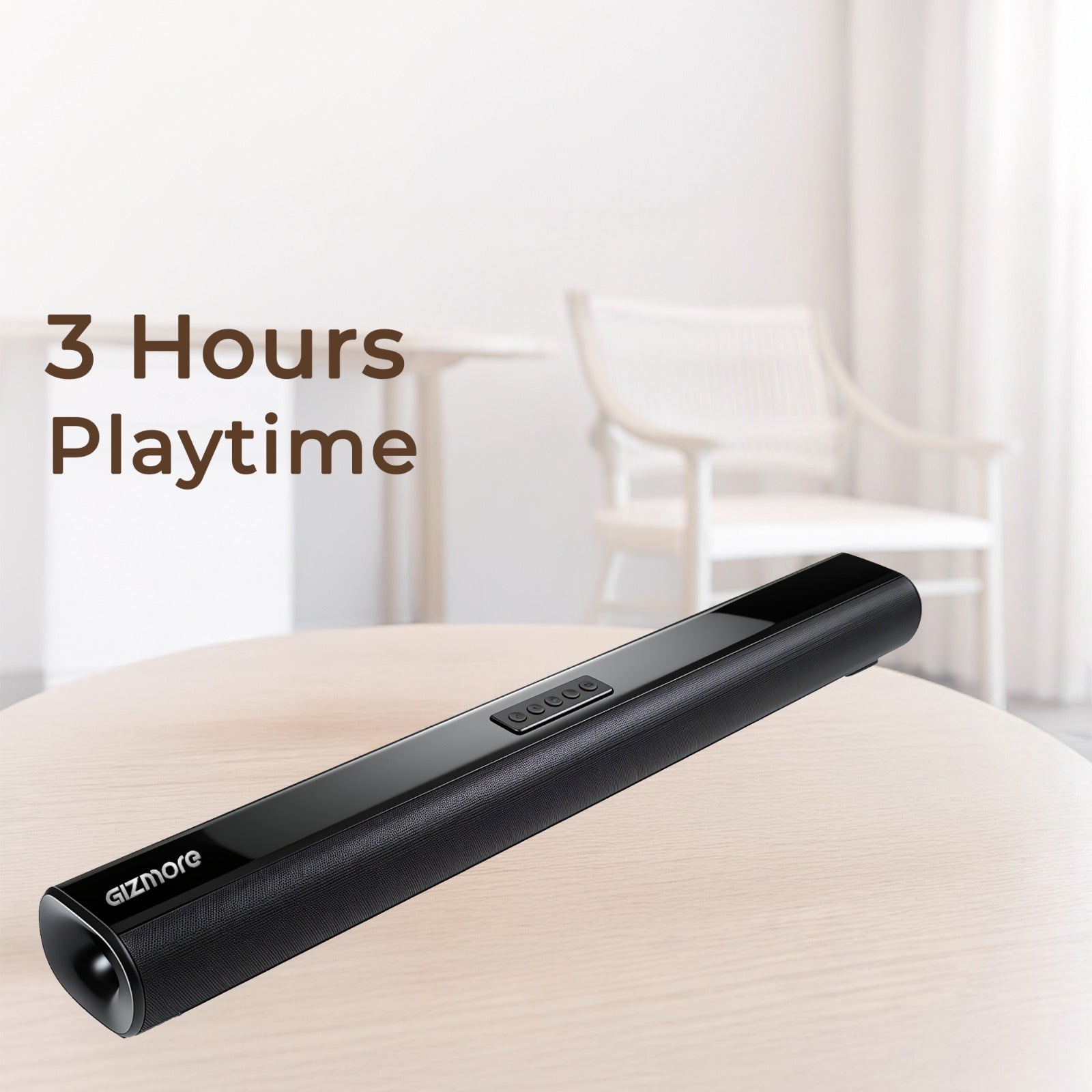 GIZBAR 30, 30W Powerful Soundbar with Dual Drivers, 3 Hours Playback, Built-in Rechargeable Battery, AUX/USB/TF/COAX & Bluetooth Connectivity, Wall Mountable Design for TV, Music & Movies