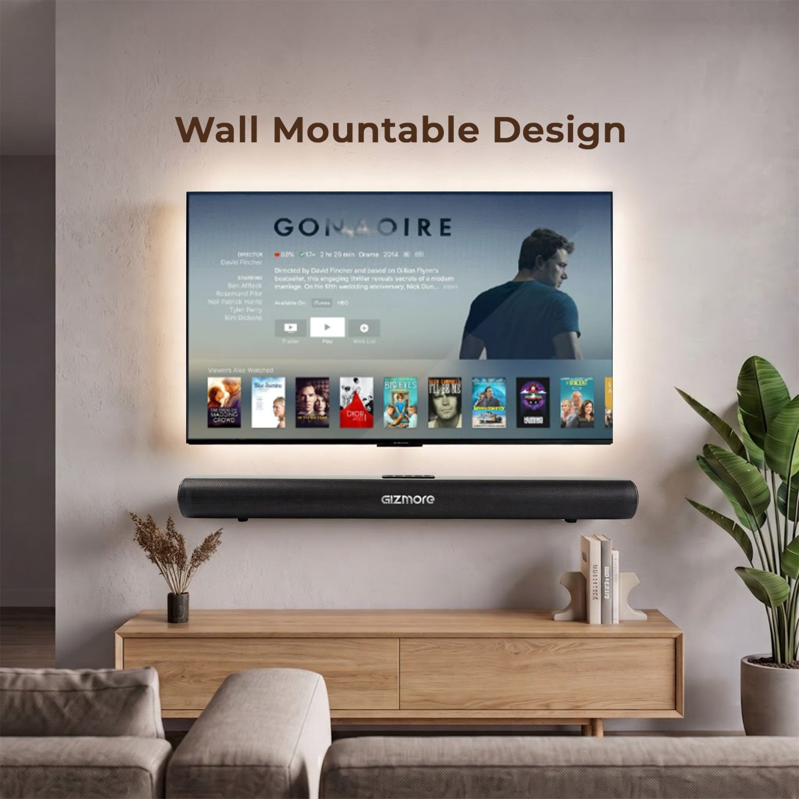 GIZBAR 30, 30W Powerful Soundbar with Dual Drivers, 3 Hours Playback, Built-in Rechargeable Battery, AUX/USB/TF/COAX & Bluetooth Connectivity, Wall Mountable Design for TV, Music & Movies