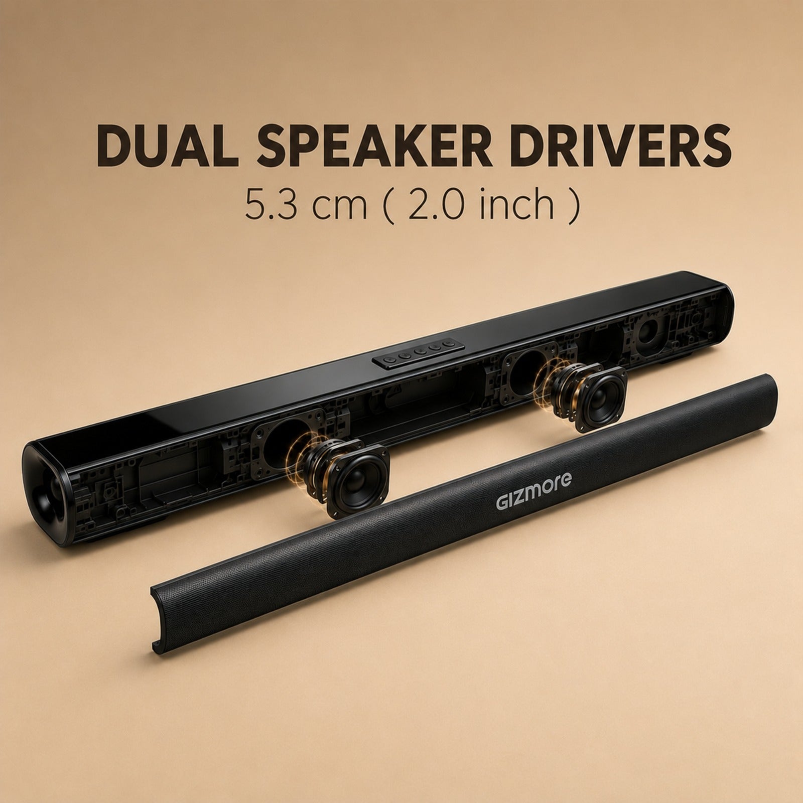 GIZBAR 30, 30W Powerful Soundbar with Dual Drivers, 3 Hours Playback, Built-in Rechargeable Battery, AUX/USB/TF/COAX & Bluetooth Connectivity, Wall Mountable Design for TV, Music & Movies