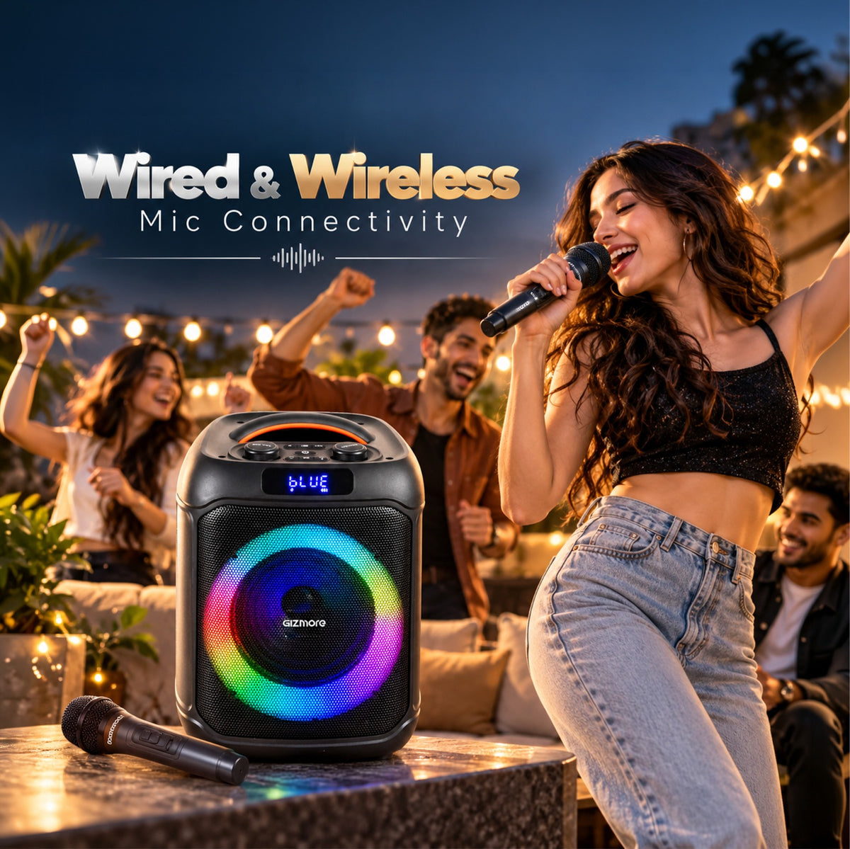 GIZMORE Thunder Bolt Neo 80W RMS Party Speaker with Wireless Mic