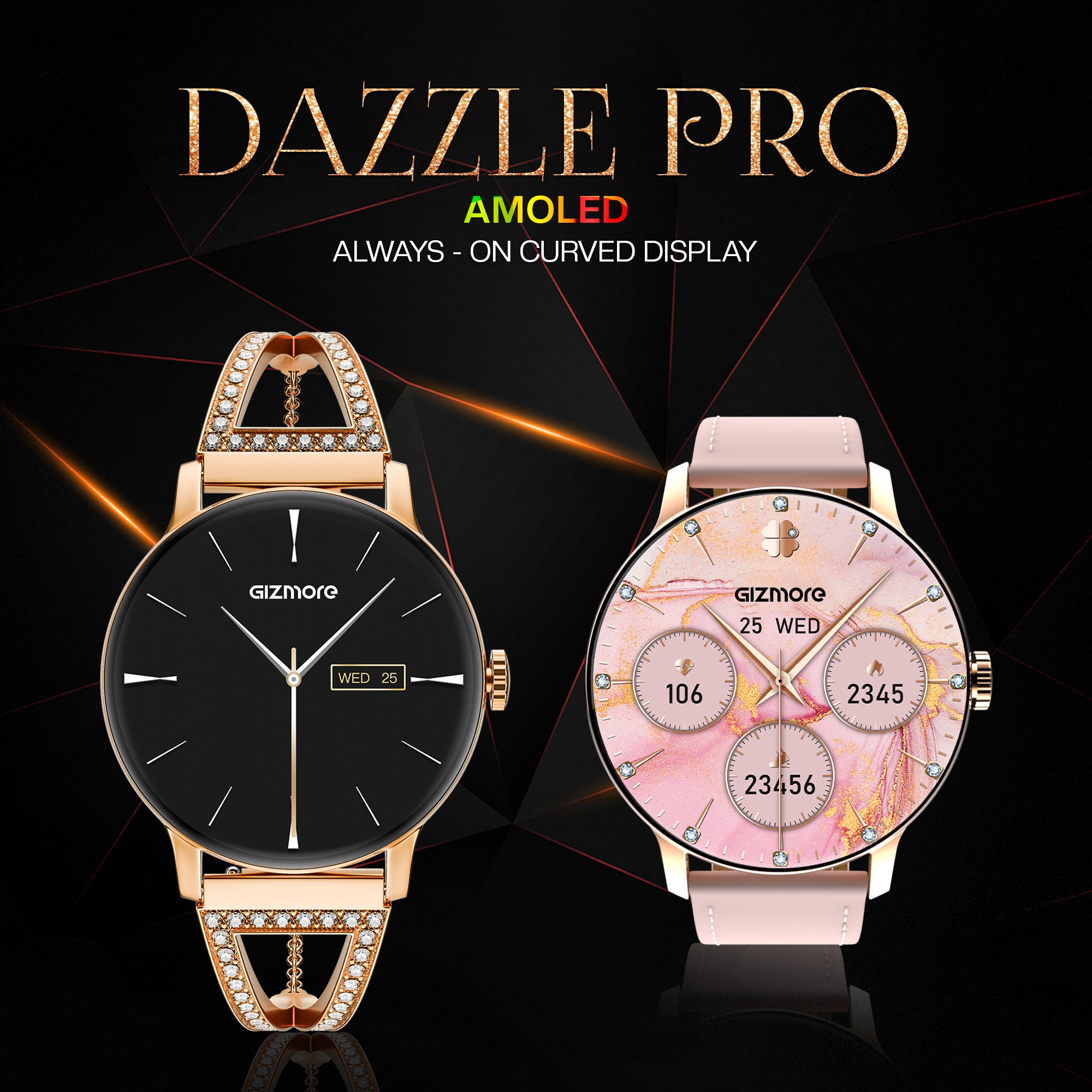 GIZMORE DAZZLE Pro 1.19 Inch AMOLED Always-On Curved Display BT Calling Smartwatch (Rose Gold)