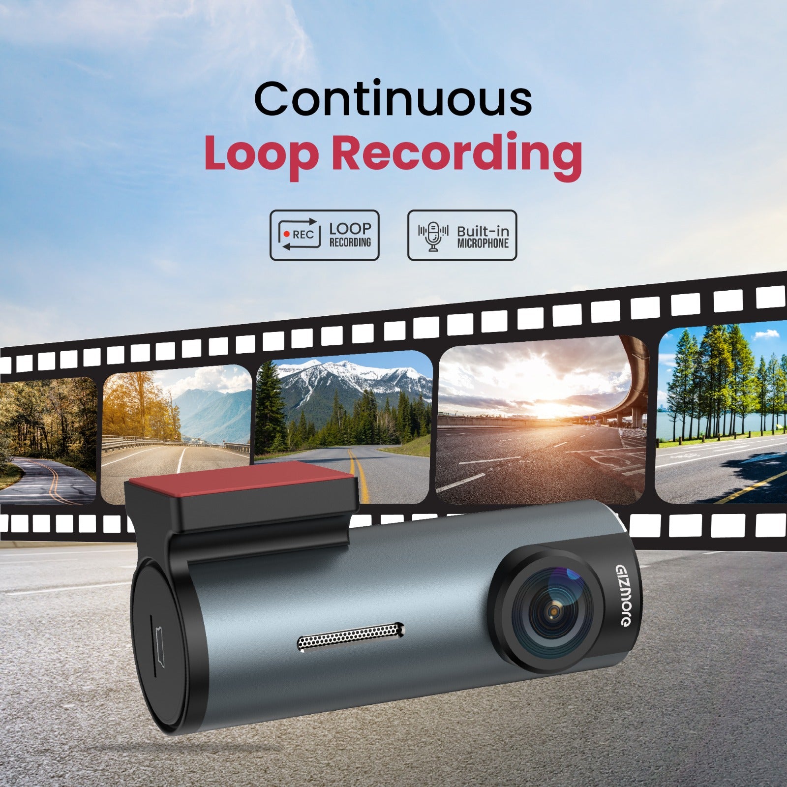 Gizmore Auto Sight Wi-Fi Dash Camera – USB Plug & Play, 360° Rotatable Design, 2MP FHD 1080p Recording, Loop Recording, 145° Wide View, Super Night Vision, Wi-Fi Support with Viidure App for Easy Viewing