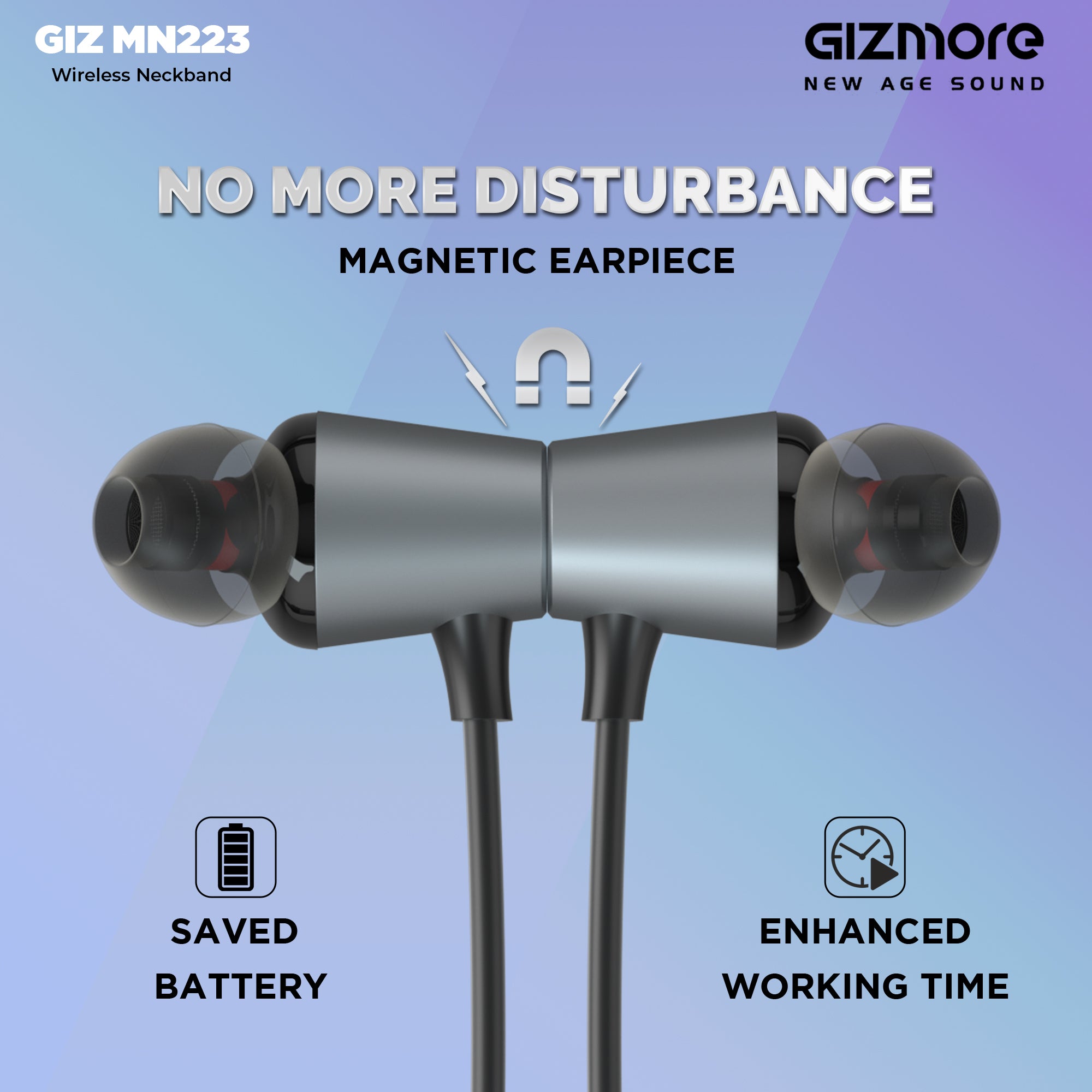 Gizmore Giz MN223 Bluetooth Wireless Neckband Magnetic Earphones with Dual Pairing Fast Charging Great Wireless Sound with 40 Hours of Playtime