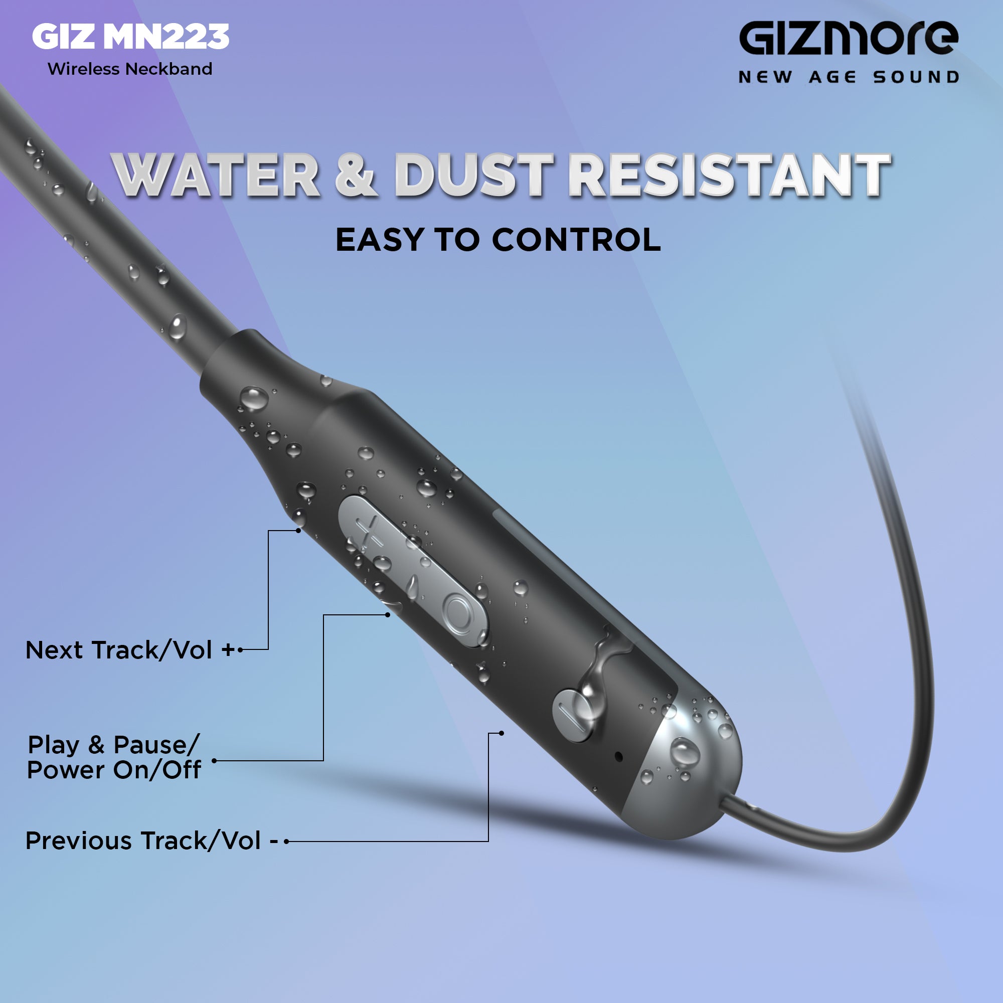 Gizmore Giz MN223 Bluetooth Wireless Neckband Magnetic Earphones with Dual Pairing Fast Charging Great Wireless Sound with 40 Hours of Playtime