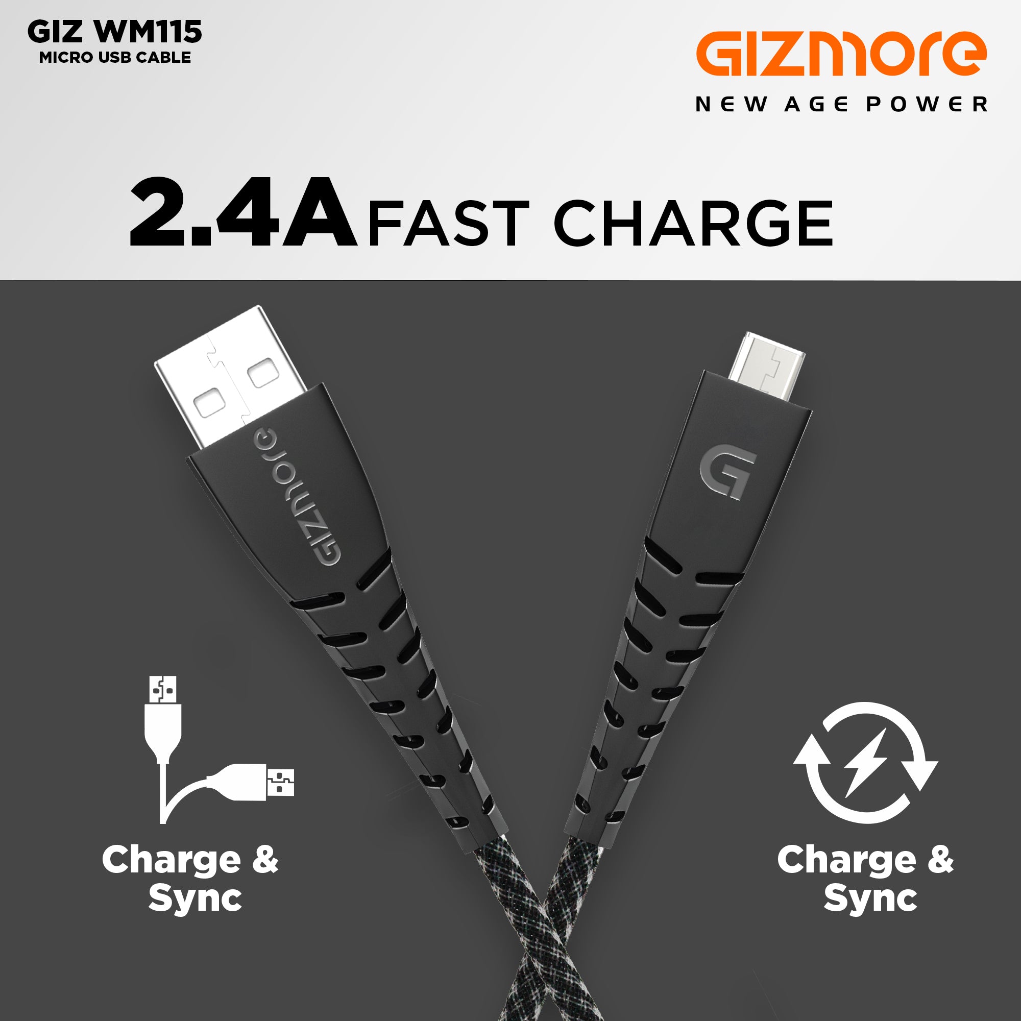 Gizmore Micro USB Cable 2.4A (Compatible with Mobile, Tablet, Computer,)