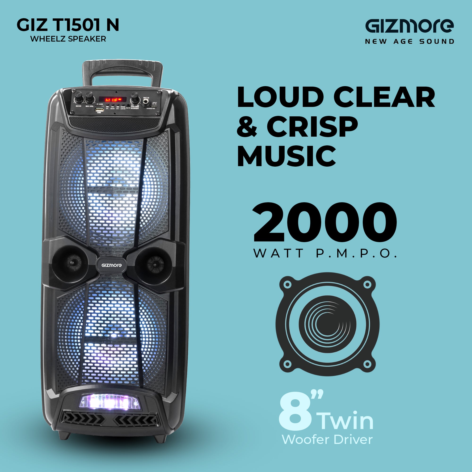 GIZMORE GIZ WHEELZ T1501 20W 2.0 Channel Wireless Bluetooth Portable Speaker